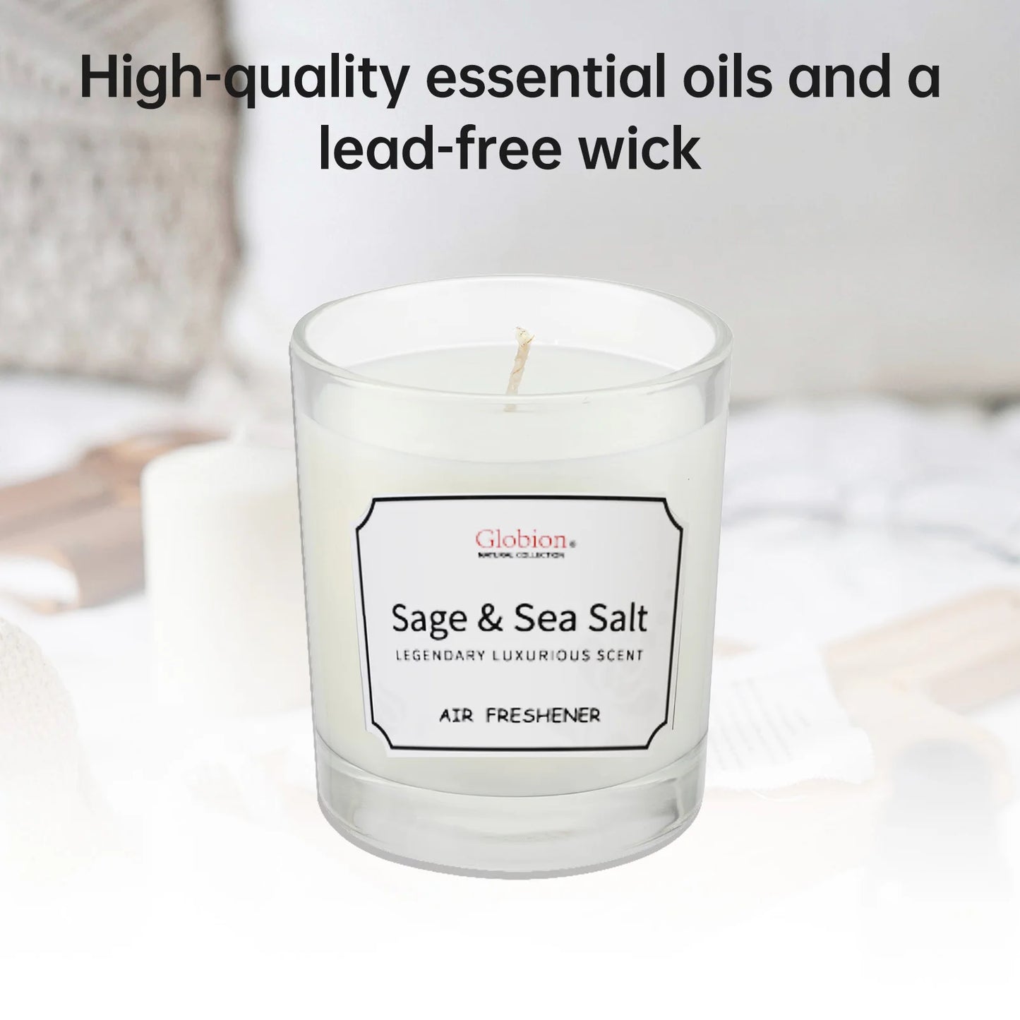 Sage and Sea Salt Aromatherapy Candle Glass Jar With Lid
