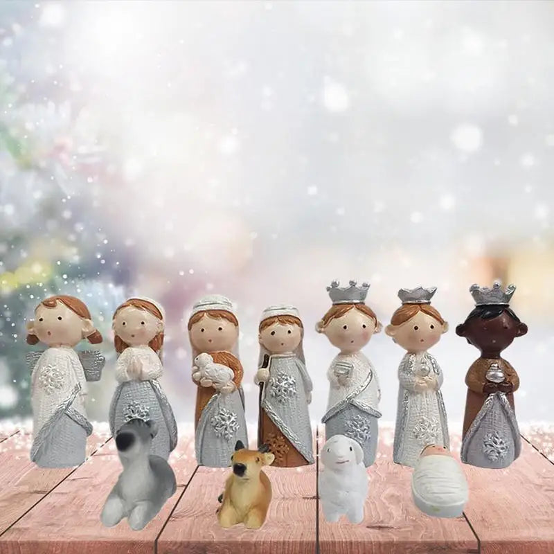 Christmas Nativity Miniature Figurine Set Manger Scene Resin Ornament Collection
