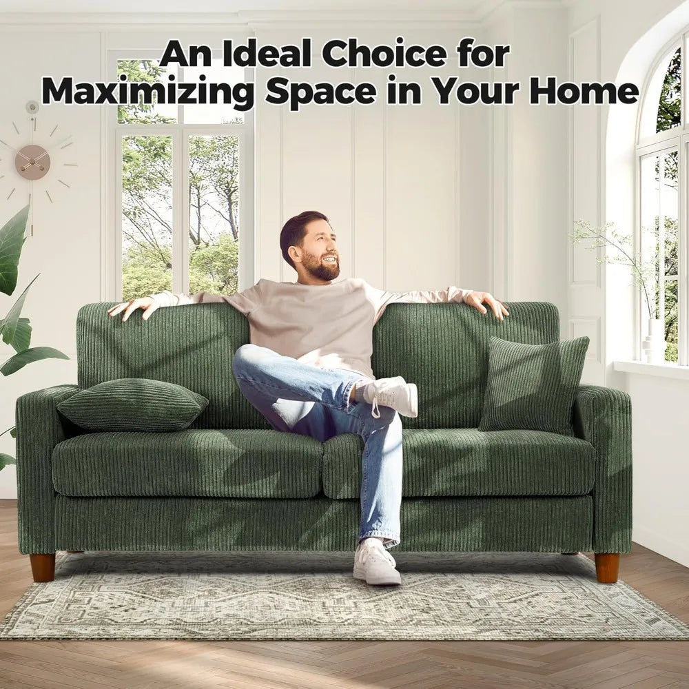 Corduroy L Shaped Sofa For Living Room No Tool Assembly