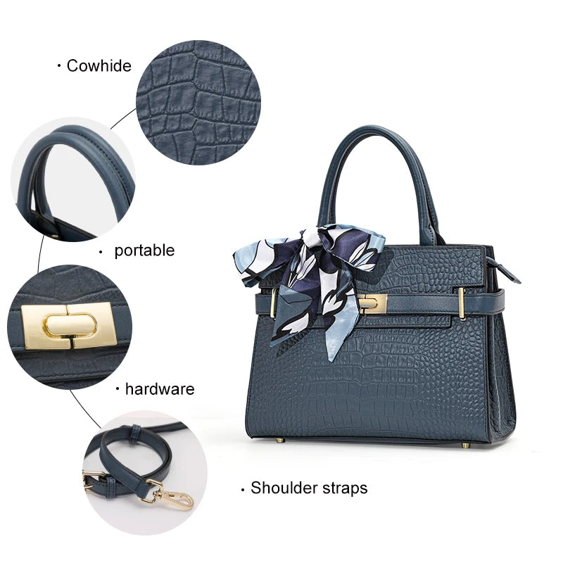 Aidrani Authentic Leather Crocodile Pattern Handbag For Women Spacious Interior