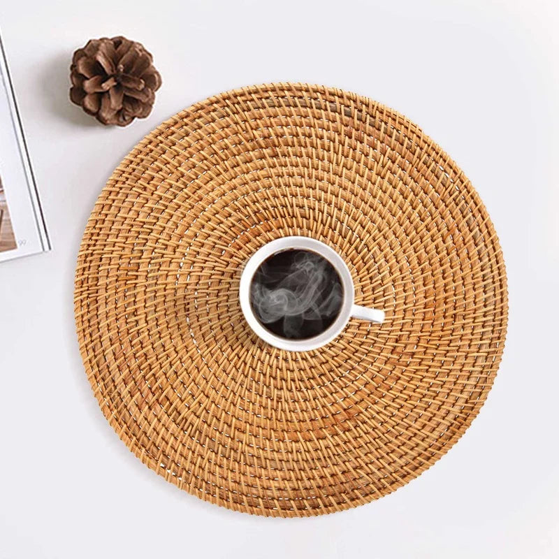 Handwoven Rattan Placemats For Dinner Table Heat Resistant