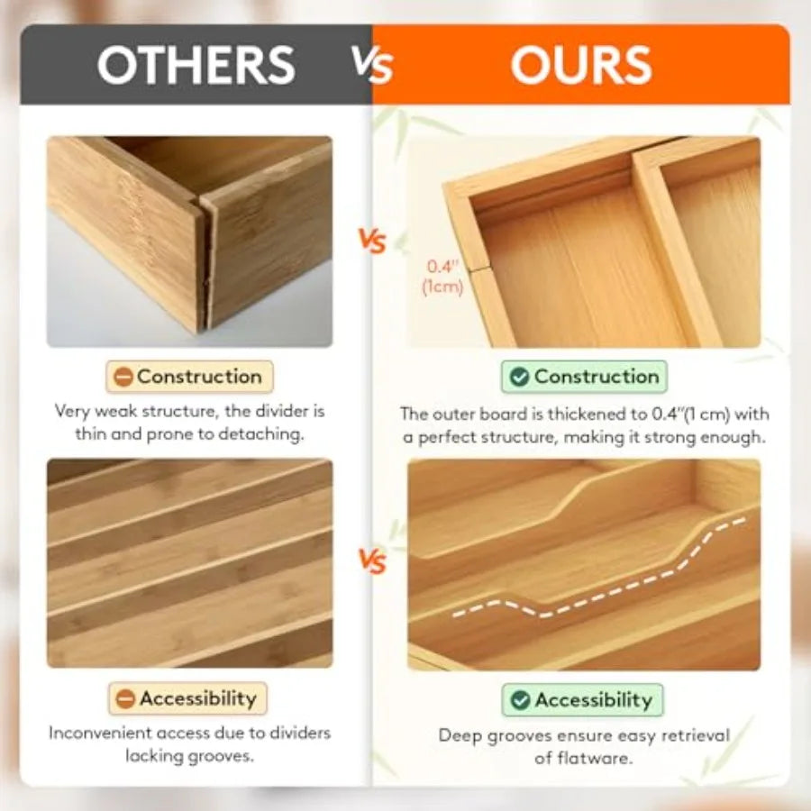 Expandable Bamboo Utensil Organizer for Kitchen Drawer Storage