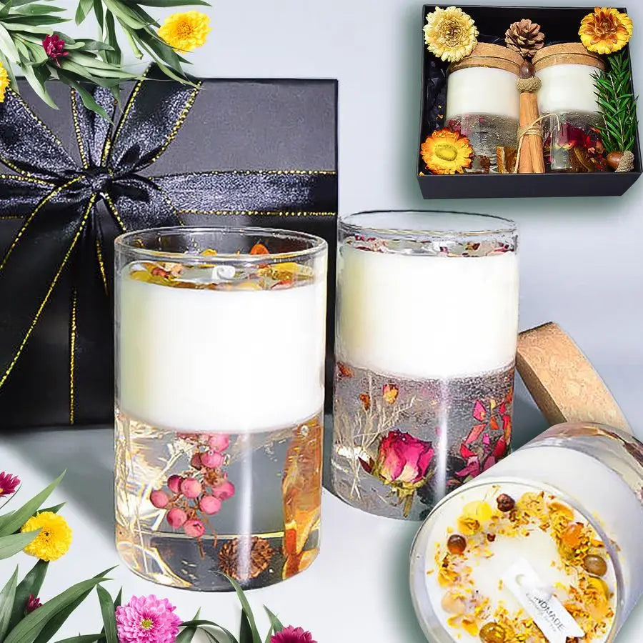 Organic Jelly Candles With Dried Flowers Gift Set