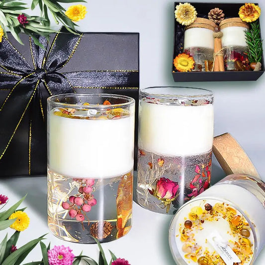 Organic Jelly Candles With Dried Flowers Gift Set