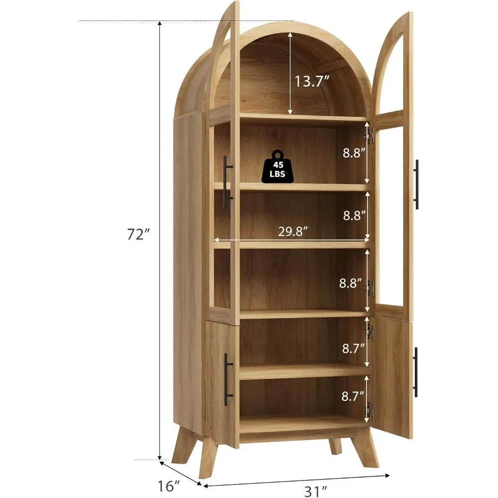 Modern Fluted Glass Door Pantry Cabinet Adjustable Shelves