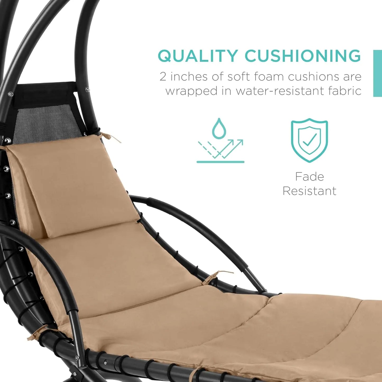 Outdoor Hanging Curved Steel Lounge Chair with Canopy and Pillow