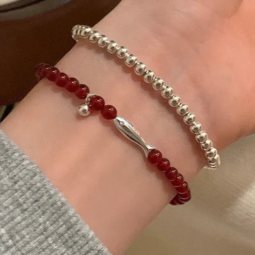 Real 925 Sterling Silver Agate Bead Fish Charm Bracelet