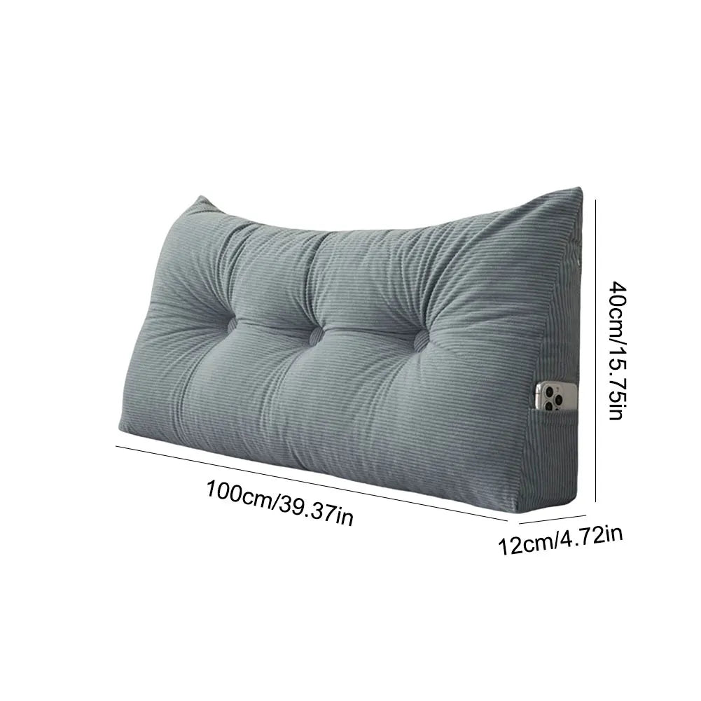 Wedge Headboard Pillow Cushion With Side Pockets For Reading Support