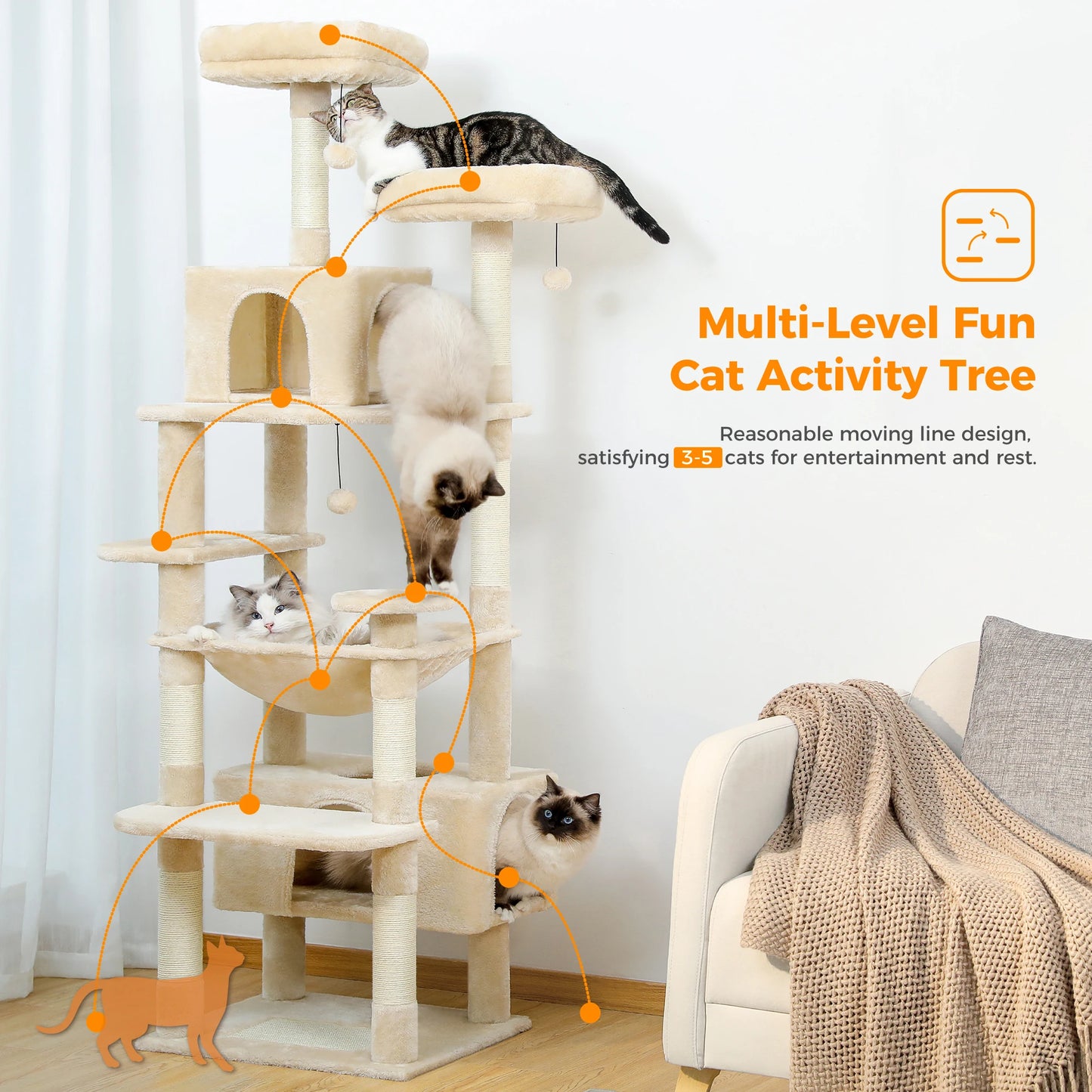 Cat Tree Tower Indoor Cats Sisal Posts Hammock Perches