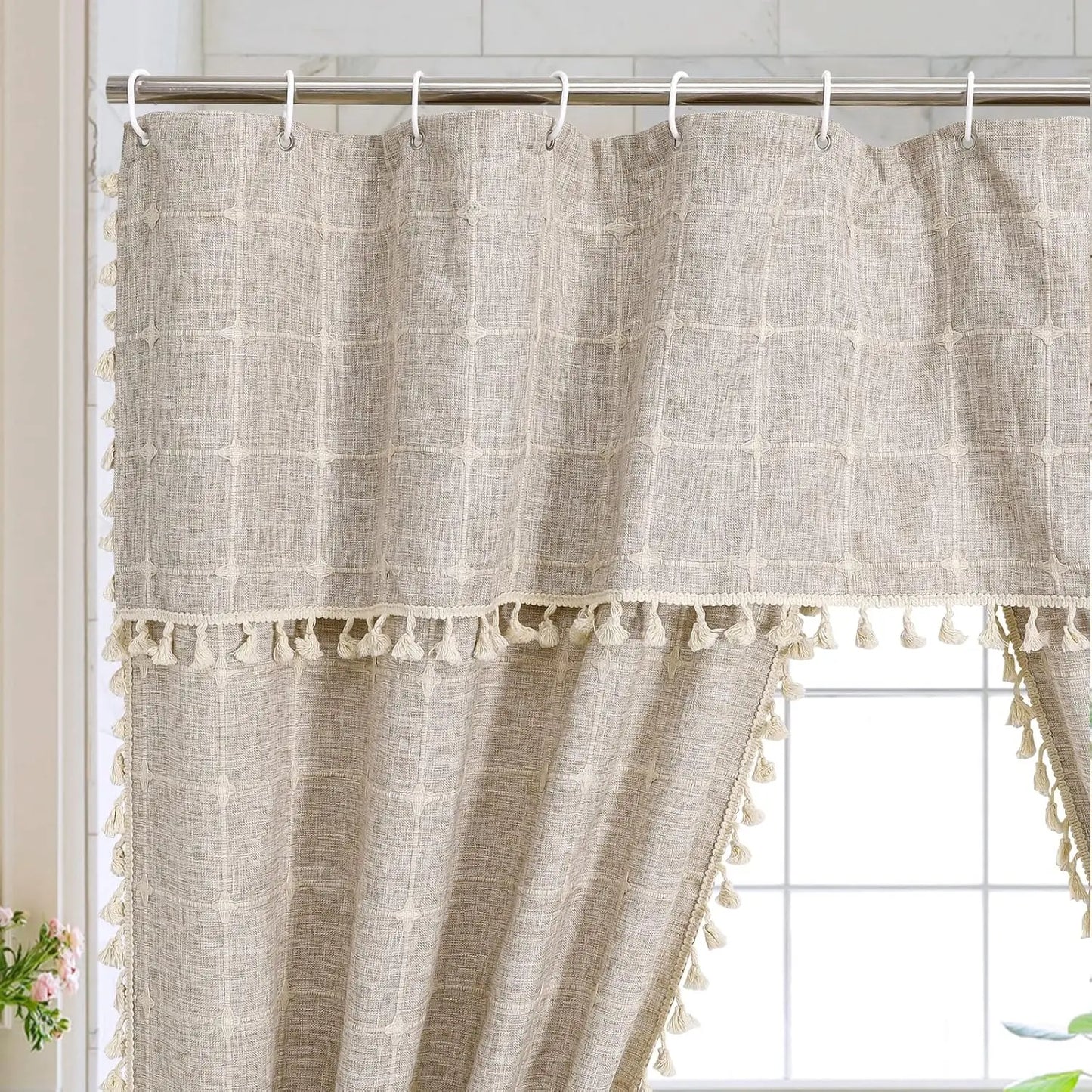 Boho Double Swag Shower Curtain With Rust Resistant Hooks