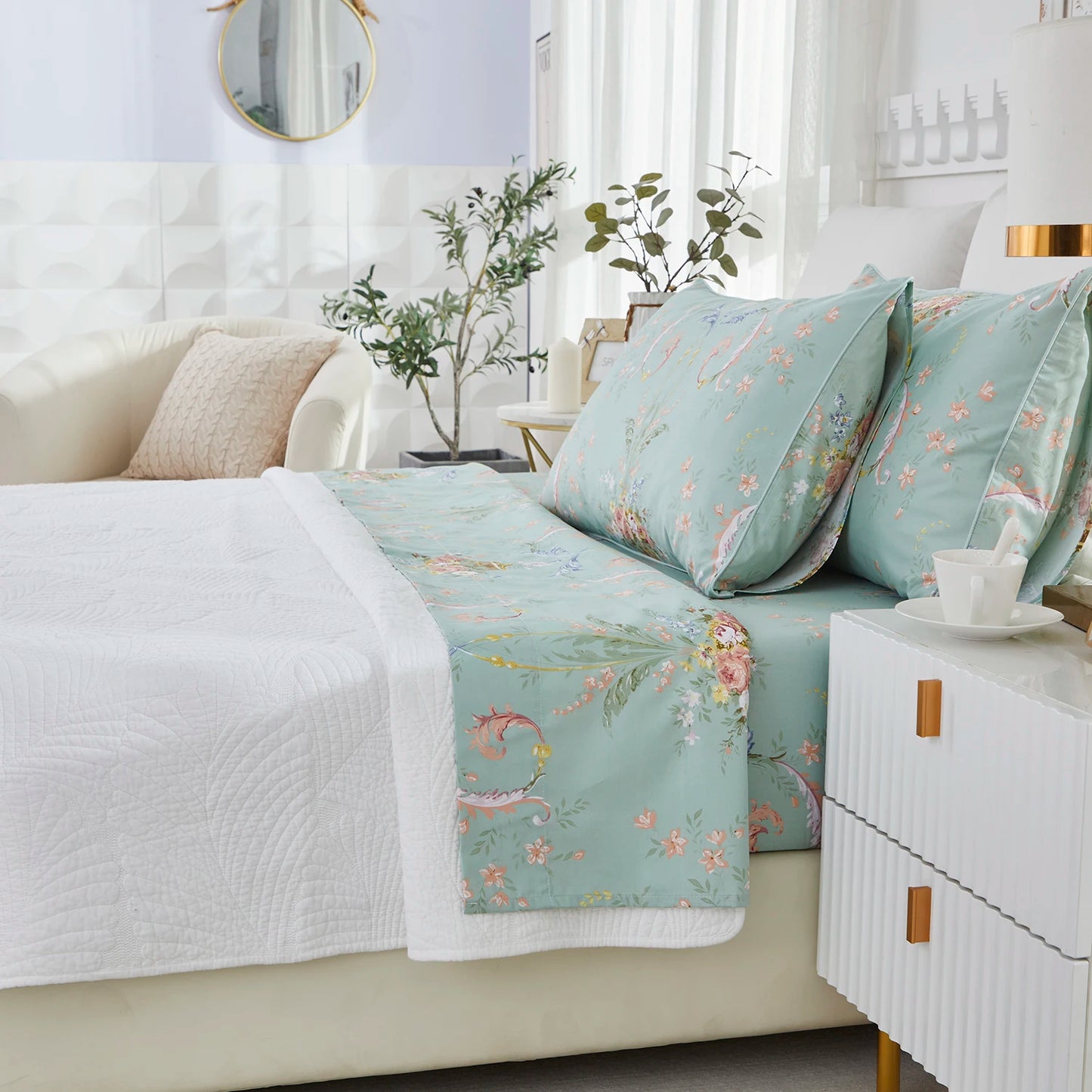 Egyptian Cotton Fitted Sheet Set With Floral Luxury Shabby Chic