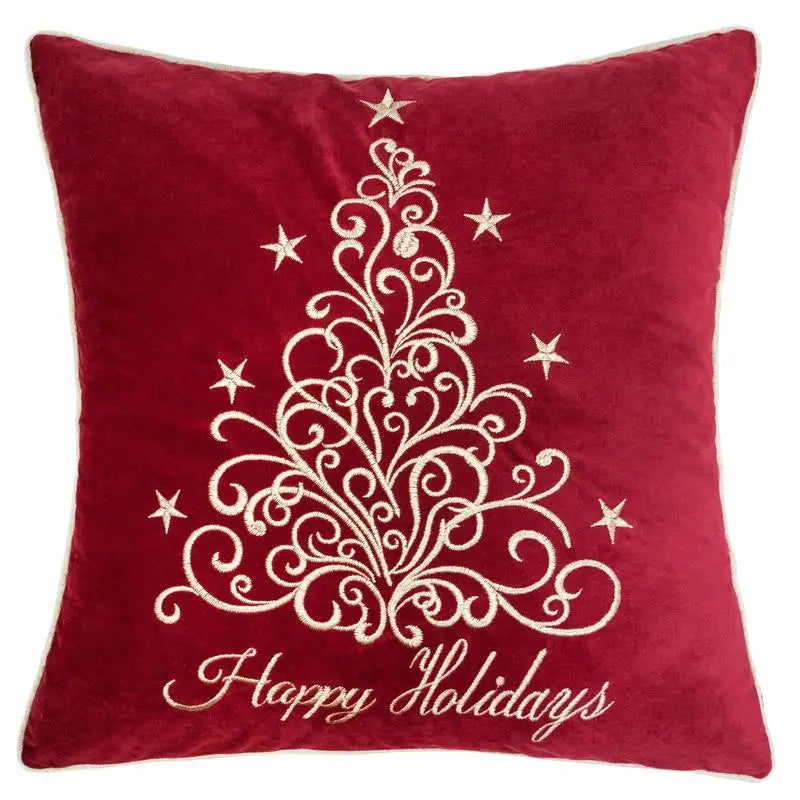 Lux Velvet Holiday Throw Pillow With Elegant Embroidery Accents