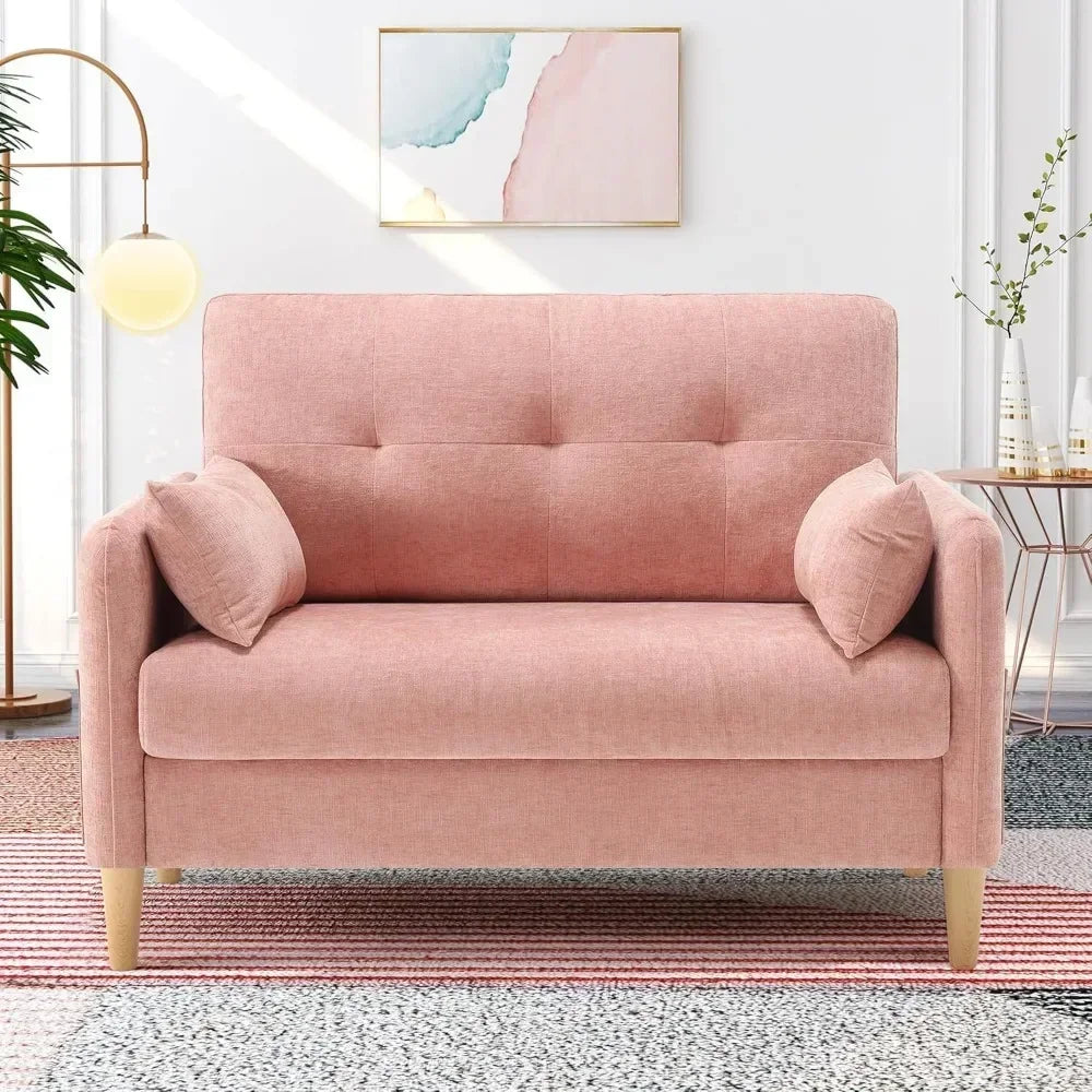 Cozy Chenille Loveseat Sofa With Throw Pillow