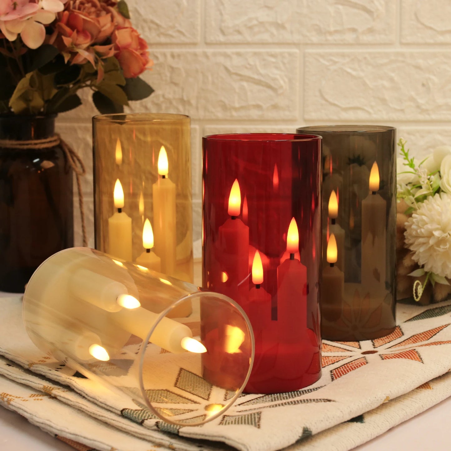 Flameless Led 3 Wick Pillar Candles For Home Decor