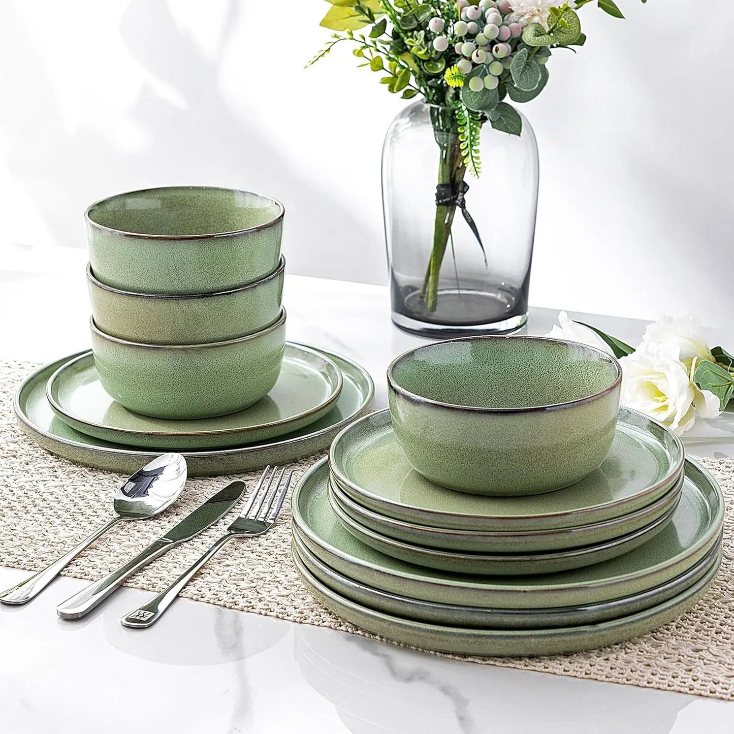 Stoneware Ceramic Dinnerware Set 24 Pieces Dishwasher Safe