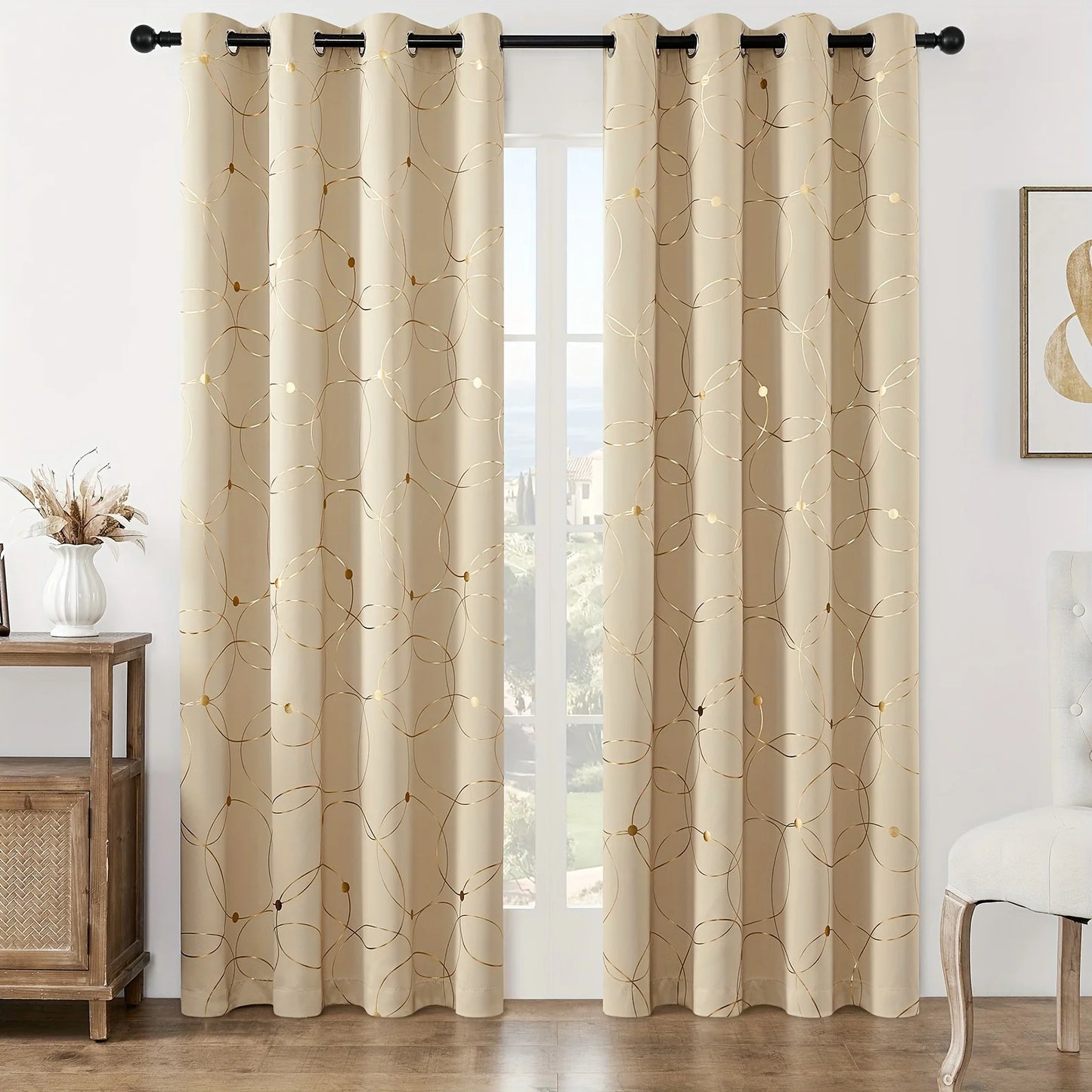Dual Panel Wave Circle Blackout Curtains For Living Room Bedroom
