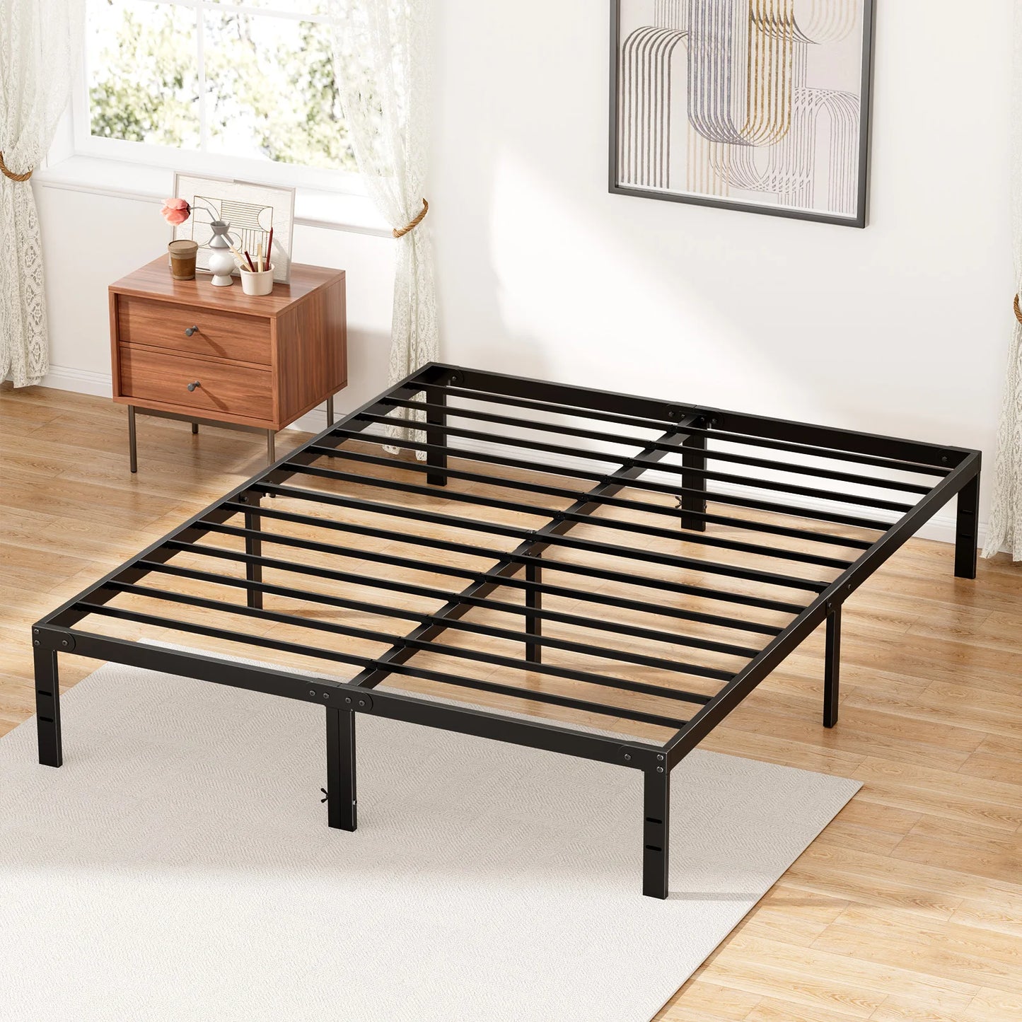 Durable Metal Platform Bed Frame With Sturdy Slat Support