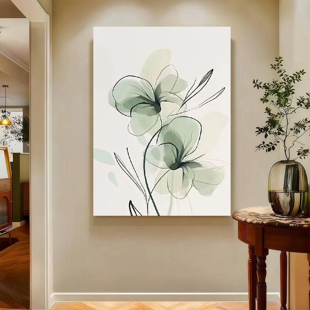 Framed Botanical Leaf Wall Art Modern Bohemian Canvas With Wood Frame