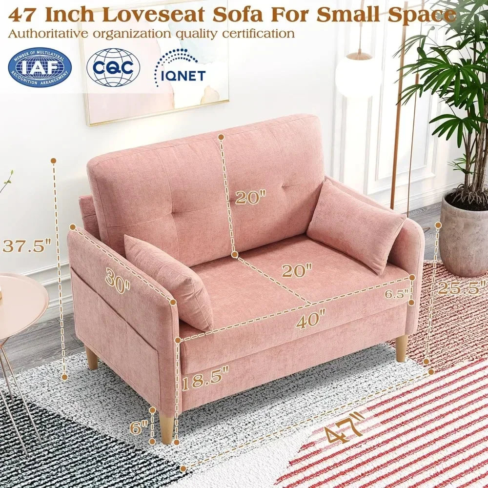 Cozy Chenille Loveseat Sofa With Throw Pillow