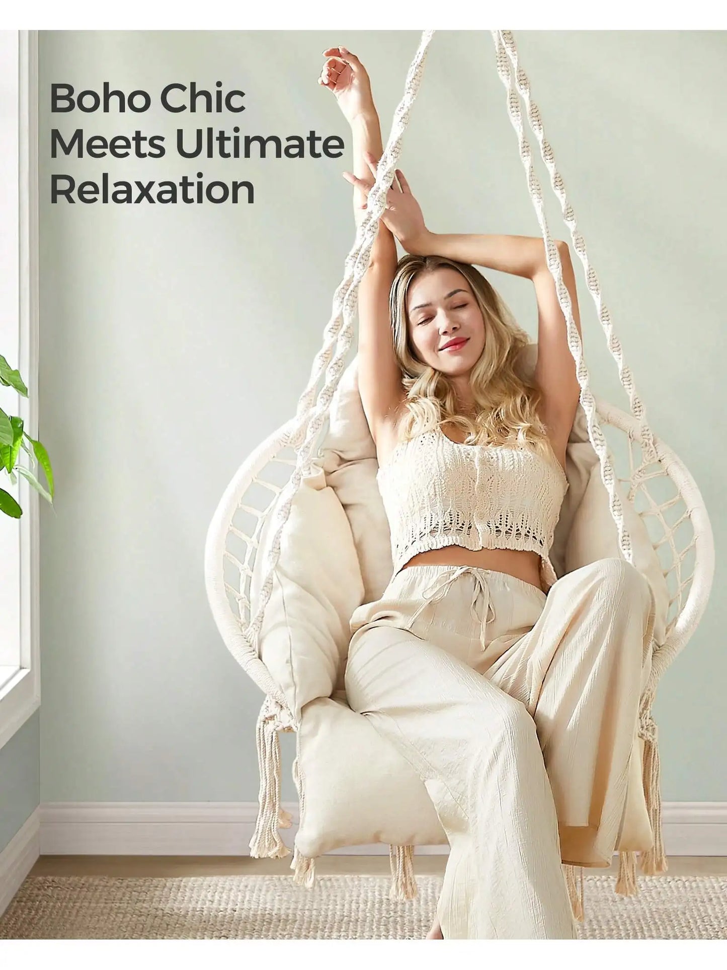 Songmics Ergonomically Cushioned Hanging Chair Swing Indoor Outdoor Superior Comfort