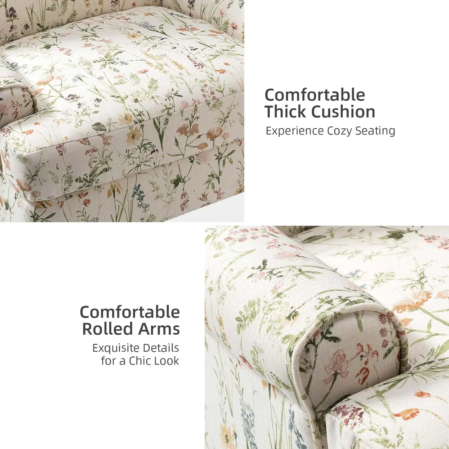Floral Upholstered Accent Chair With Removable Cushion