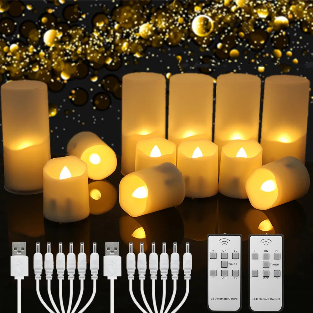 Rechargeable LED Candle Set With Timer And Flicker Flames