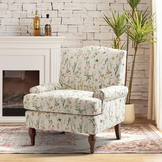 Floral Upholstered Accent Chair With Removable Cushion