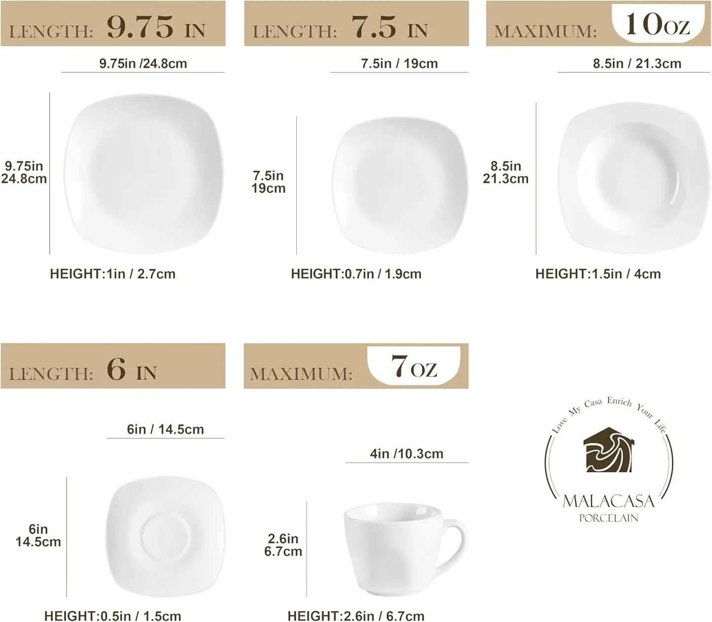 Porcelain Dinnerware Set With Square Ceramic Plates Kit
