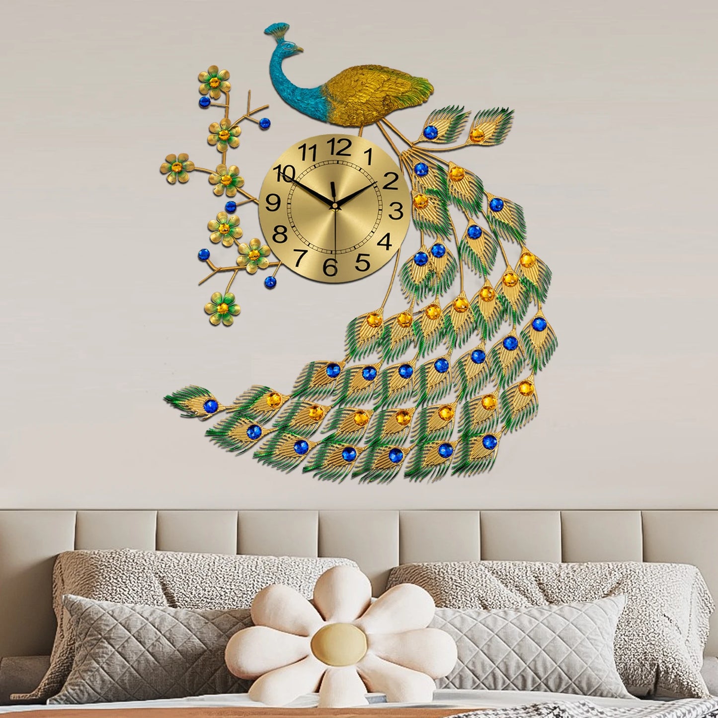 Peacock Wall Clock Modern Art Wall Decor Digital Clock for Living Room Exquisite Gift