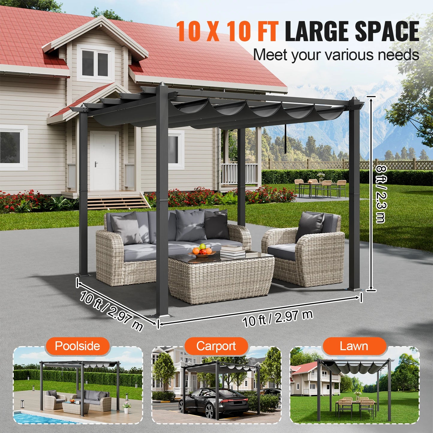 Vevor Retractable Pergola Canopy With Aluminum Frame