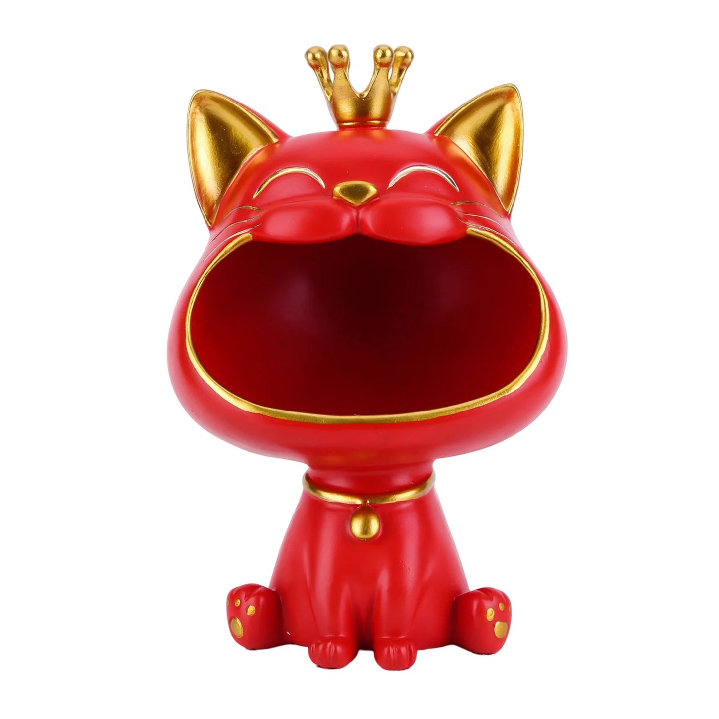 Laughing Cat Resin Statue Lucky Cat Desktop Storage Figurine