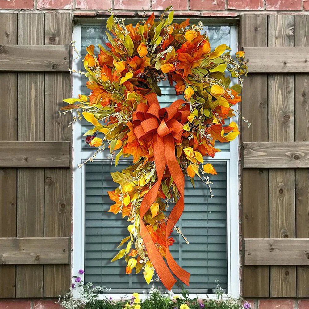 Thanksgiving Farmhouse Wreath Autumn Scene Decor Maple Leaf