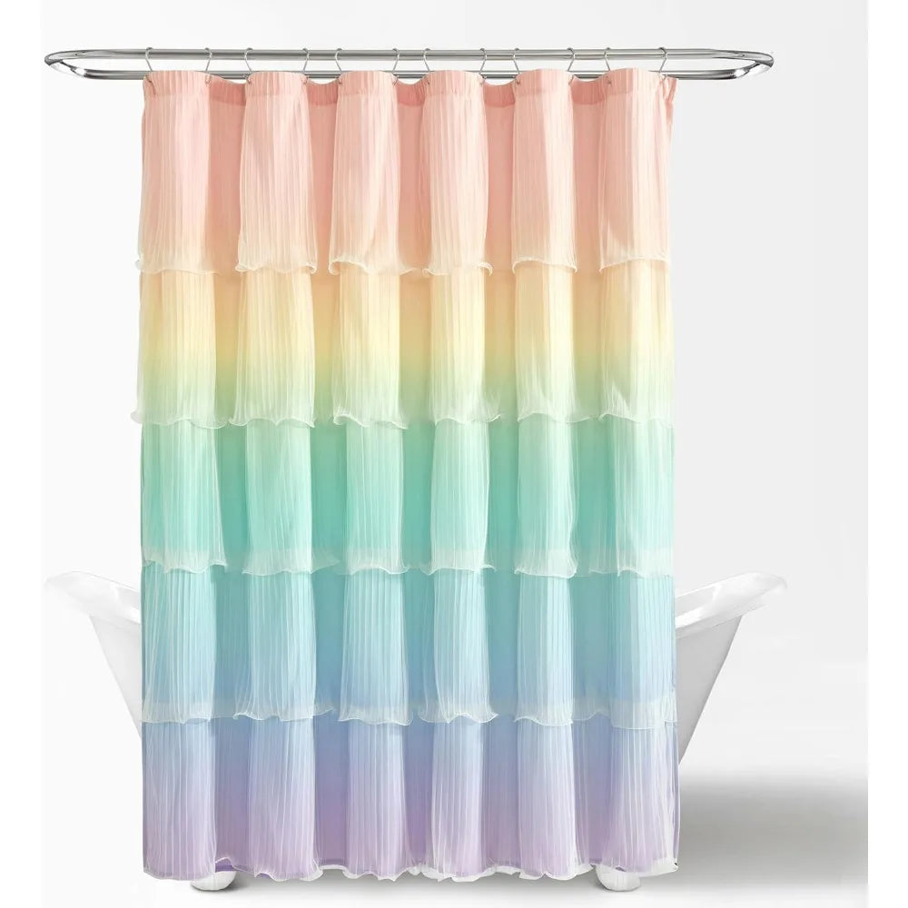 Nerina Ruffled Ombre Shower Curtain For Modern Bathroom Decor