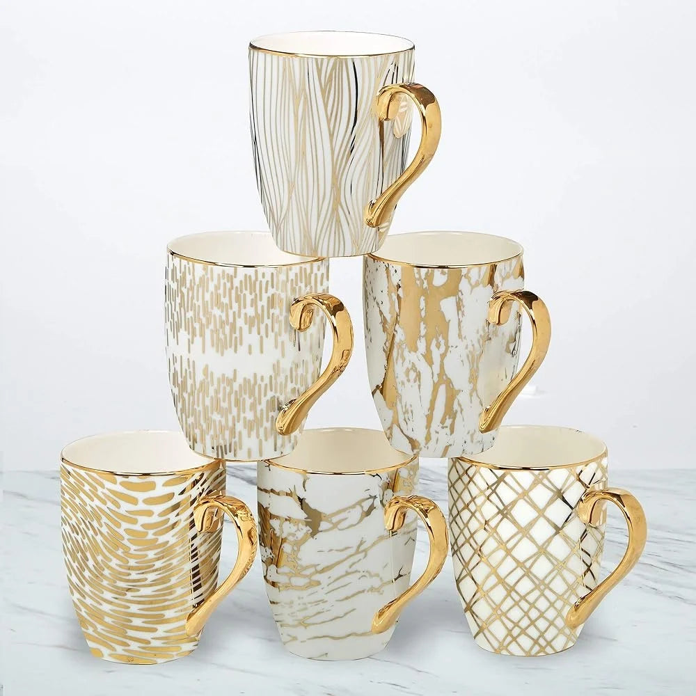 Porcelain Coffee Mugs Set of Six Designs Dishwasher Safe