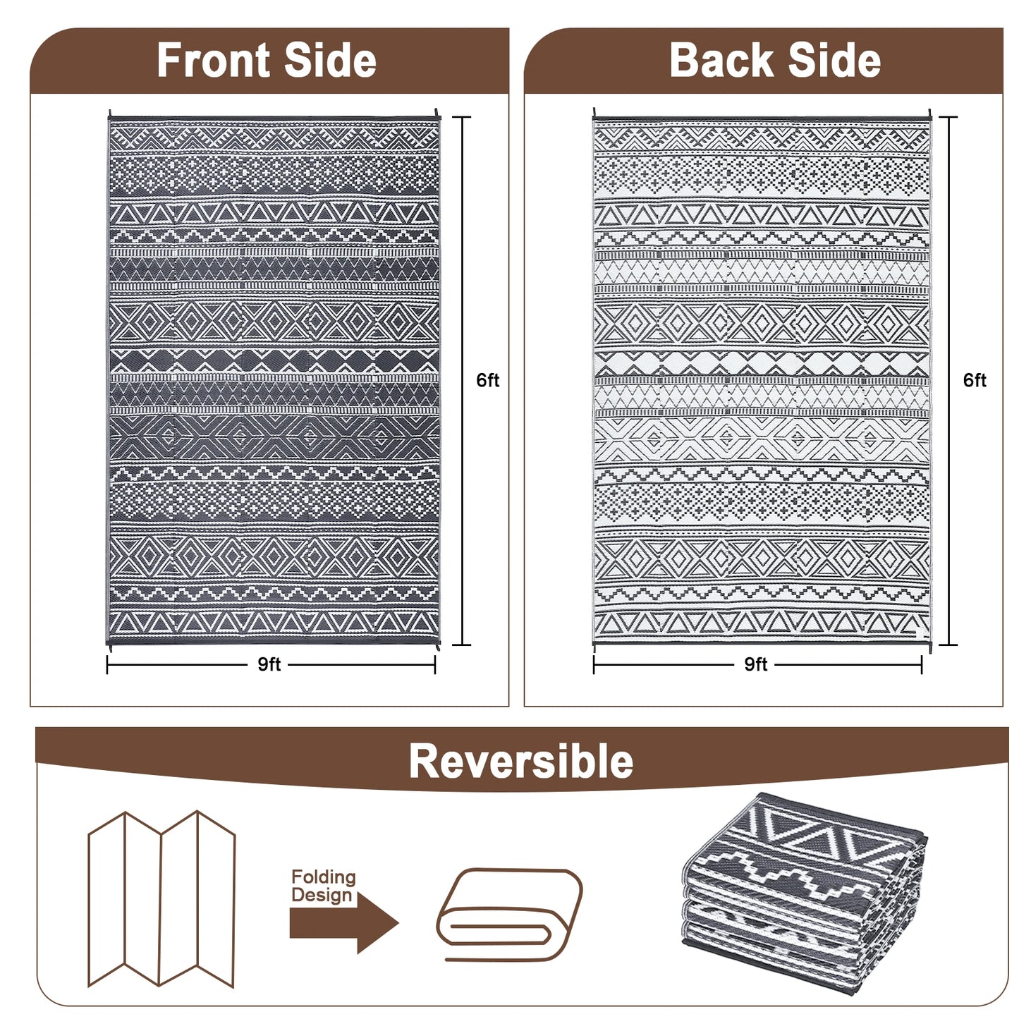 Outdoor Rug 5x8 Waterproof Reversible Patio Rug Plastic RV Rug Boho Camping Rug for Camper Porch Balcony Backyard Picnic