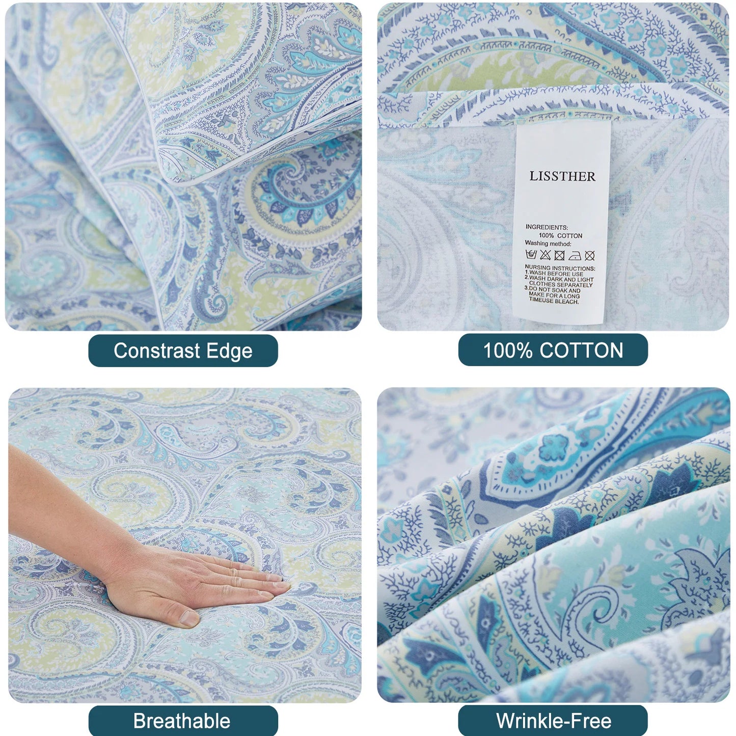 Egyptian Cotton Duvet Cover Set 600TC Soft Paisley Damask