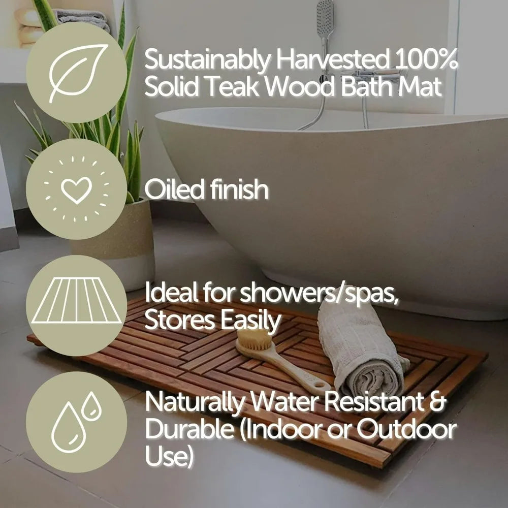 Nordic Teak Shower Mat Non Slip Wood Platform Indoor Outdoor