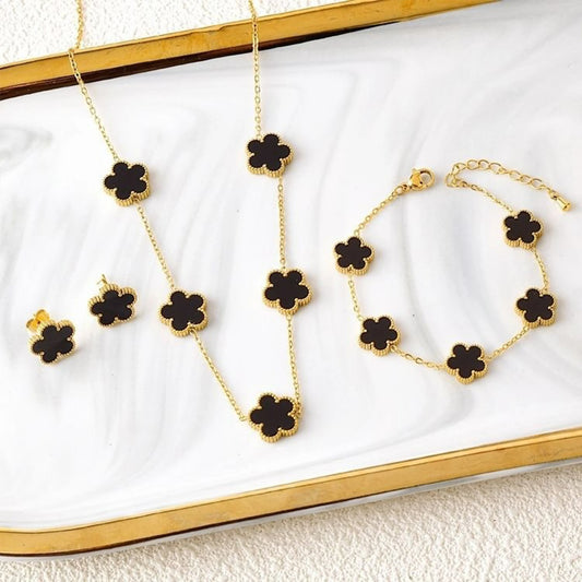 NONED Five-Leaf Clover Jewelry Set Necklace Earrings Bracelet