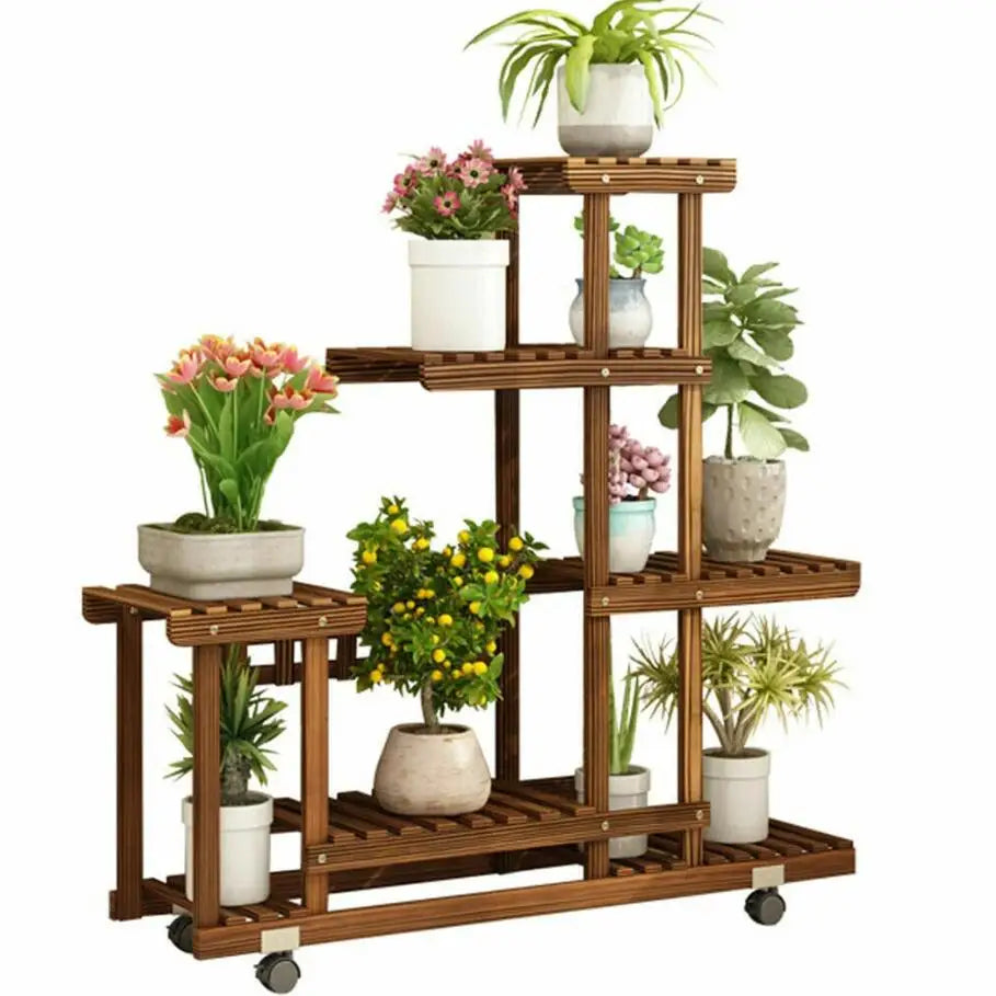 Wisfor Multi Layer Wood Plant Stand With Wheels Indoor Outdoor