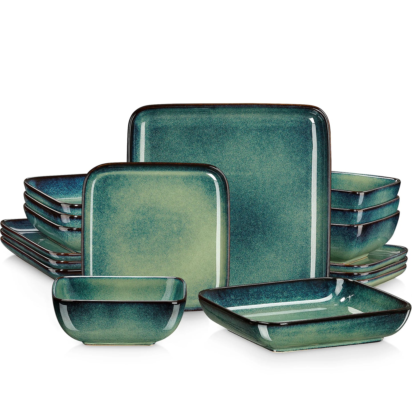 Vancasso Stern 16-Piece Square Dinnerware Set Four Kiln Glaze Ceramic
