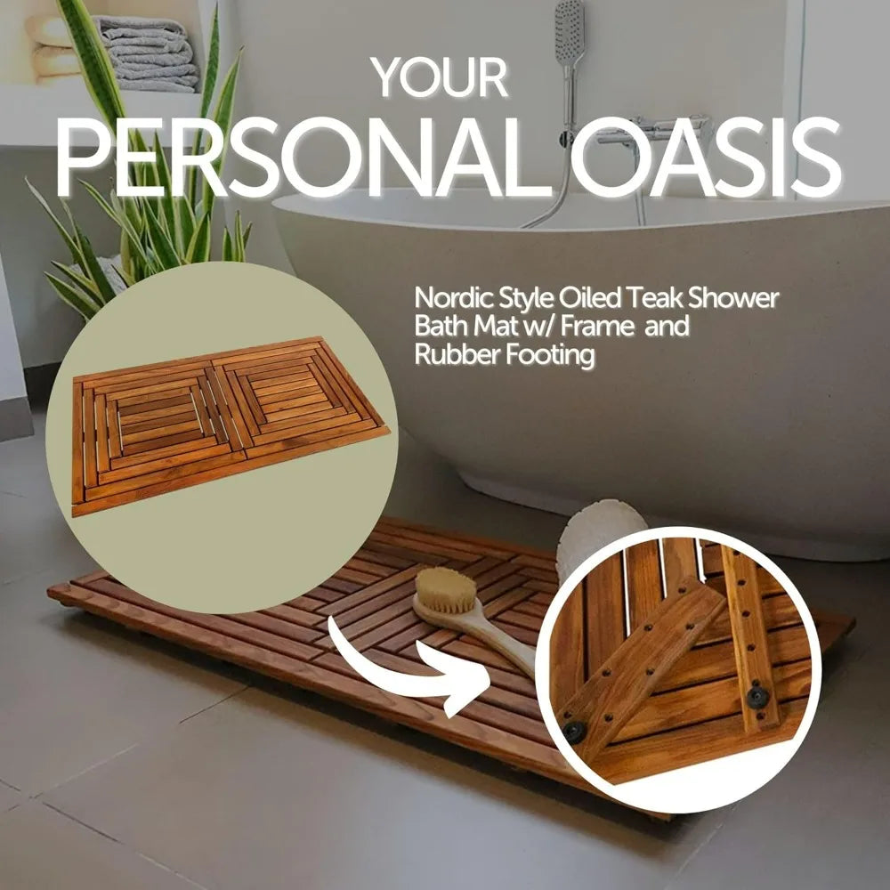Nordic Teak Shower Mat Non Slip Wood Platform Indoor Outdoor