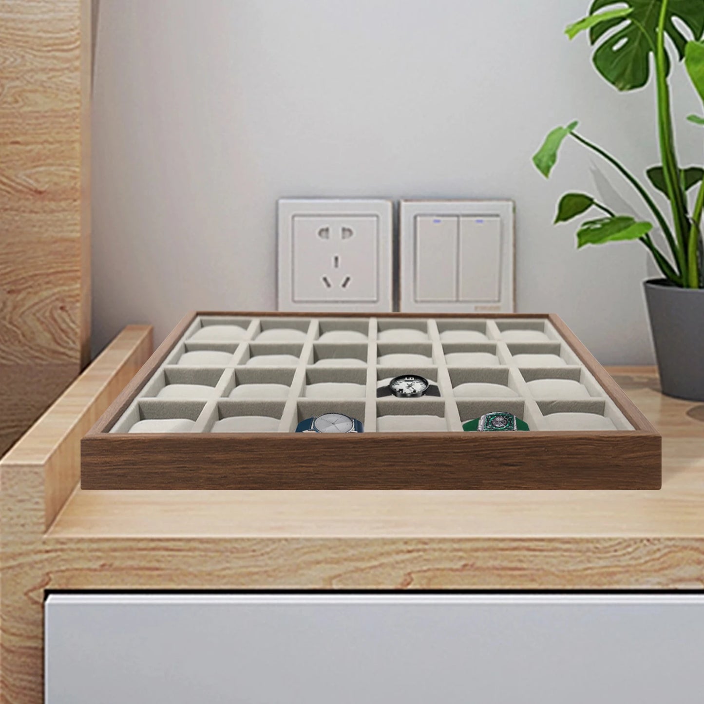 24 Slot Luxury Wooden Watch Box Organizer Jewelry And Bracelet Storage Display Case Removable Pillows