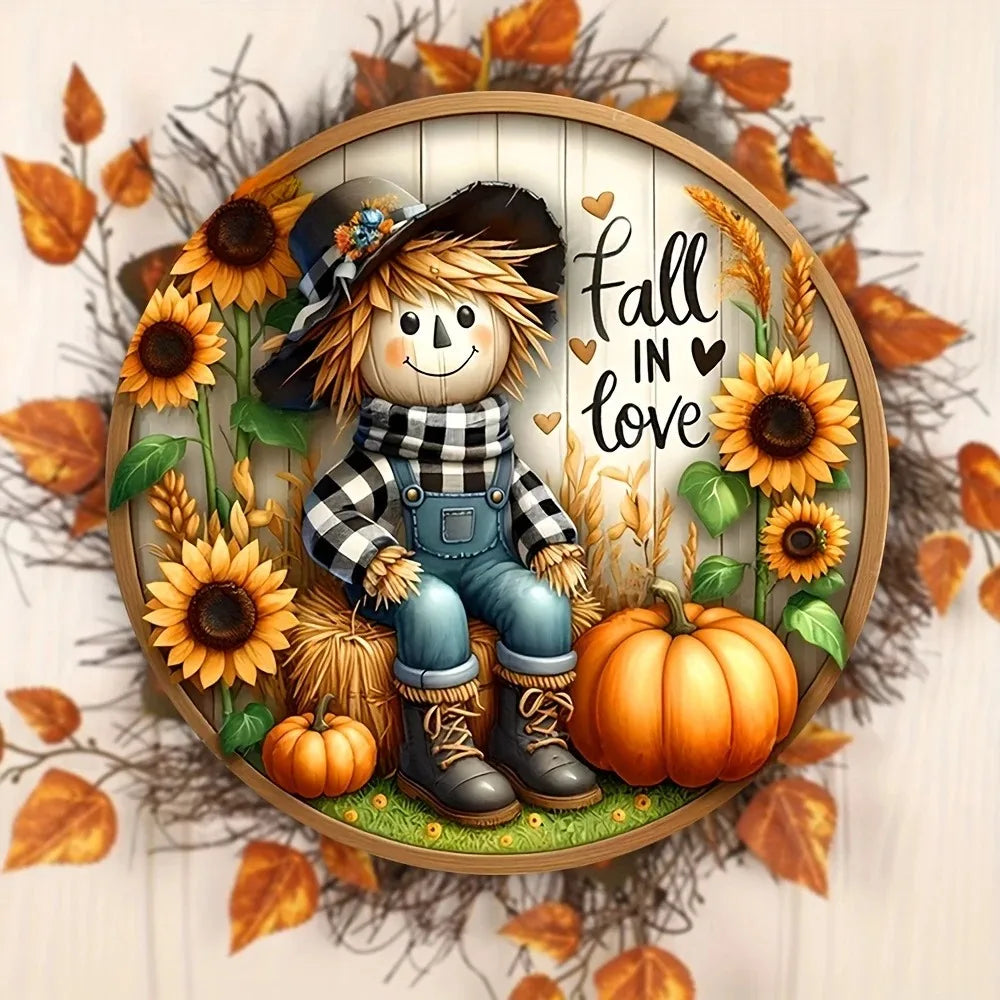 Tin Painting Charming Scarecrow Fall Harvest Sign Decor