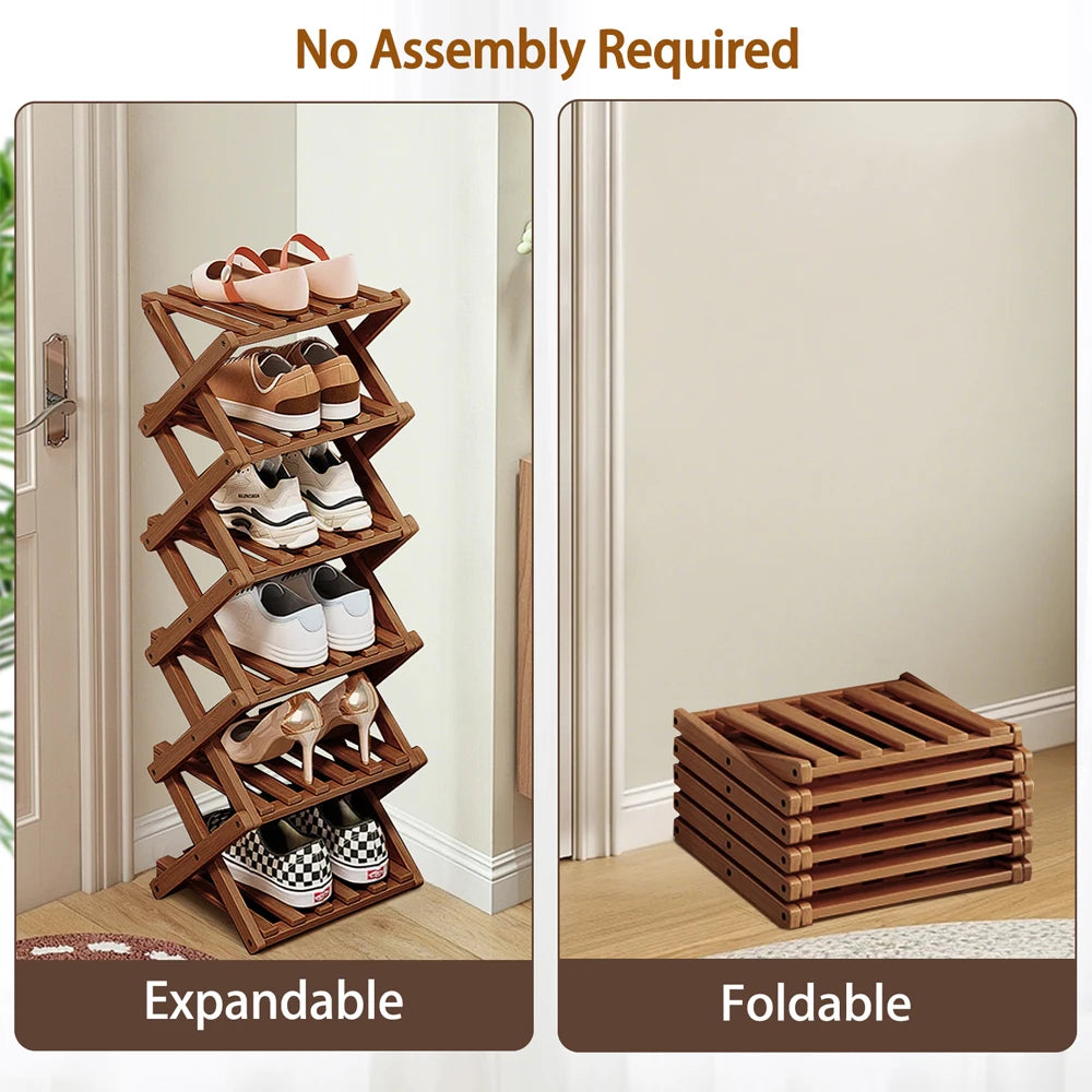 Bamboo Foldable Shoe Rack Free Standing Storage Organizer