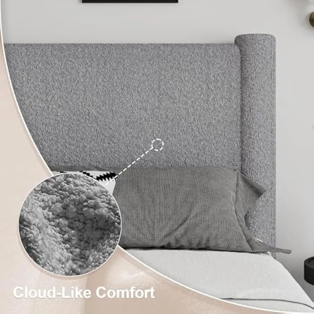 Boucle Upholstered Platform Bed With Headboard Footboard