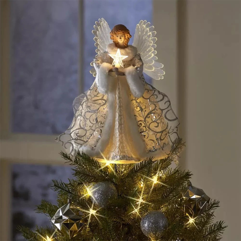 Christmas Angel Tree Topper Ornament With Lights And Wings