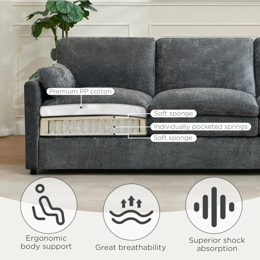Modern Cloud Sofa With Plush Cushions And Pocketed Seats