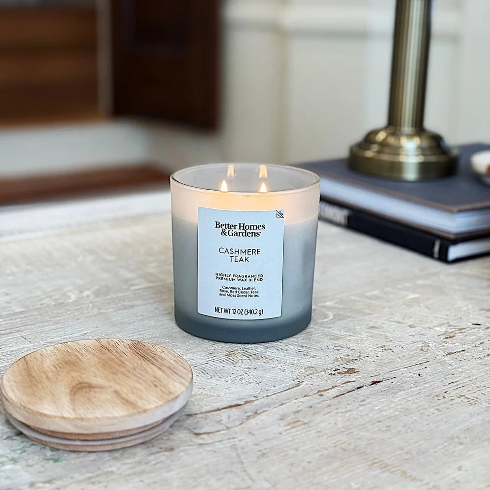 Cashmere Teak Scented Candle In Frosted Glass Jar Decor