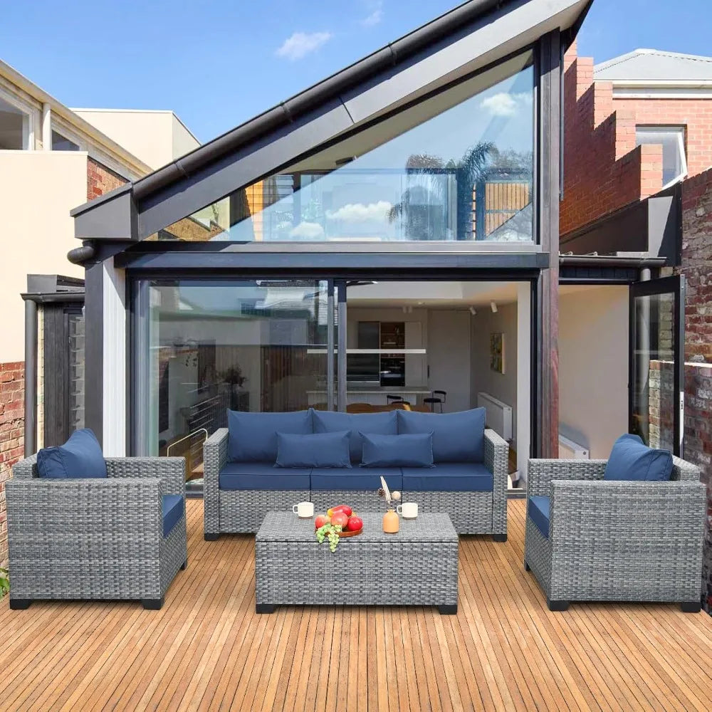 All Weather Wicker Patio Set With Storage Table And Cushions