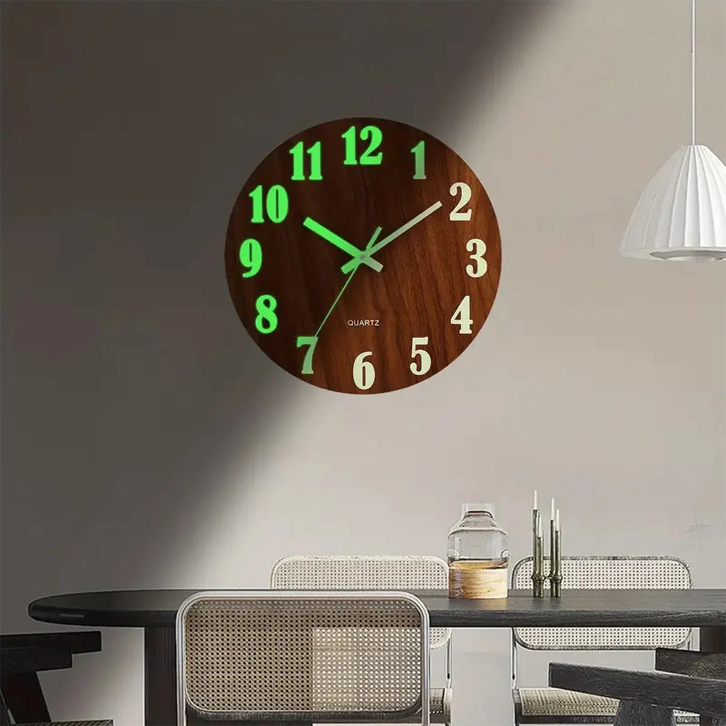 Glow In The Dark Wooden Wall Clock Silent Non Ticking